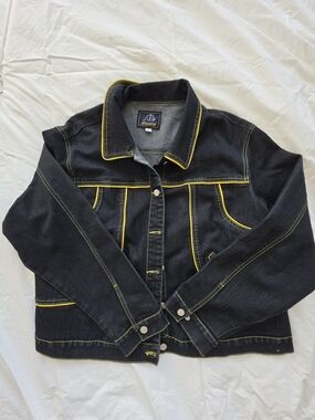 Crest Jeans Dark Wash Denim Jacket with Yellow Stitching And Piping Size 2X